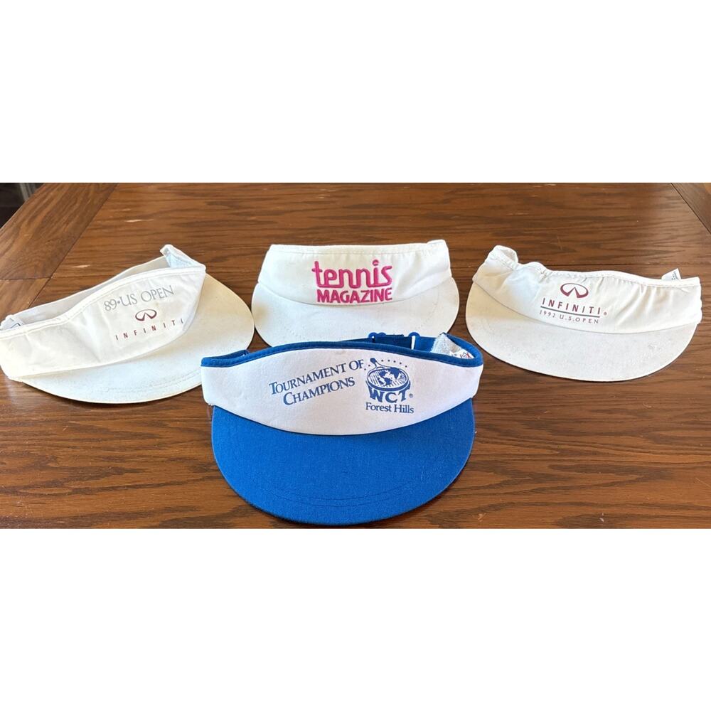 Lot Of 4 Vintage Tennis Visors US Open Tennis Magazine WCT Forest Hills
